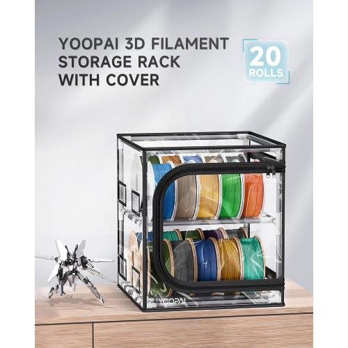 YOOPAI 3D Printer Filament Storage Box – 2 Tier Filament Storage Rack with Transparent Cover, Holds Up to 24 Rolls 1KG – 3D Filament Storage Organizer for Home, Workshop & Studio