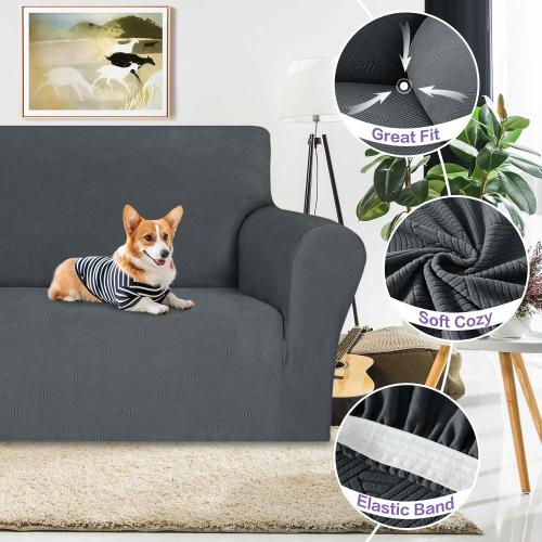 Super Stretch Couch Cover  New Striped Sofa Covers Fitted Slipcovers with Elastic Bottom, Dog Cat Pets Proof Spandex Fabric Comfortable & Durable (Dark Grey, Sofa)