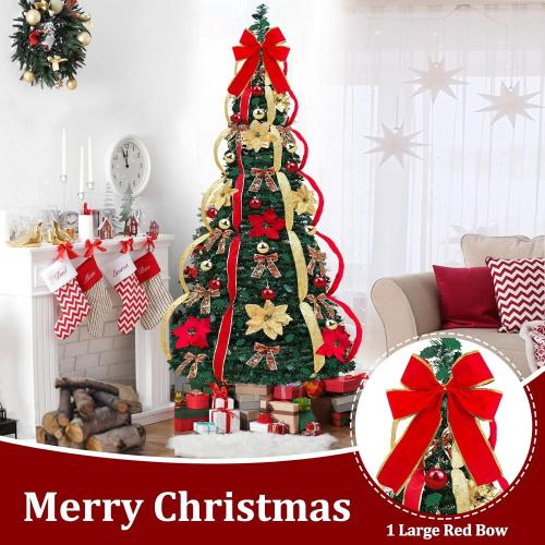 6.5 Ft Pop up Christmas Tree,Prelit 200 Warm White LED Lights,Opens Instantly,Fully Decorated,8 Lighting Modes & Timer,Fire-Resistant,Foldable,Collapsible Xmas Tree Outdoor Indoor Holiday Party Decor
