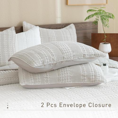 CozyTide Oversized King Quilt 120x120,100% Cotton Waffle Weave Khaki Bedspread,3 Piece Ultra Soft California King Quilted Coverlet Set Farmhouse Shabby Bedding Set