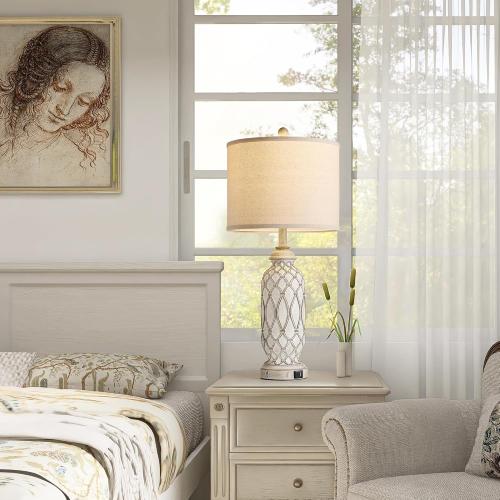 28 Table Lamps for Living Room Set of 2, Farmhouse Lamps for Bedroom with USB A C Charging Ports, Touch Lamps for Nightstand, 2 Bulbs Included