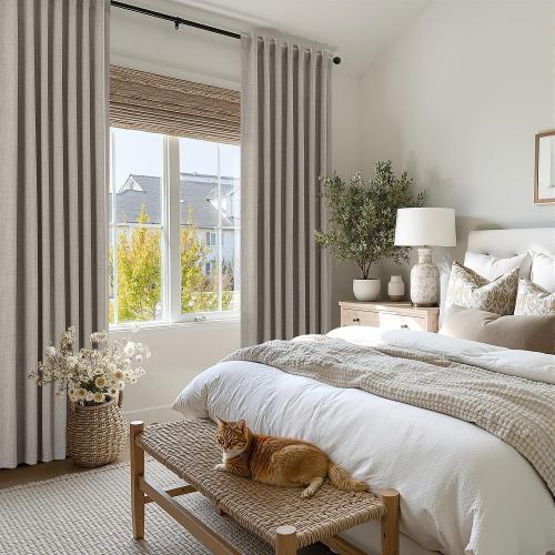 MIULEE 100% Blackout Linen Curtains for Bedroom, Linen Solid Luxury Decor Thermal Insulation Room Darkening Drapes for Living Room Nursery Back Tab Rod Pocket 42 x 90 Inches, 2 Panels
