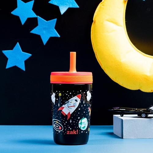 Multicolor 12oz Zak Designs Kelso Toddler Cups For Travel or At Home, 12oz Vacuum Insulated Stainless Steel Sippy Cup With Leak-Proof Design is Perfect For Kids (Spaceships)