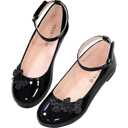 LseLom Girls Dress Shoes Butterfly Mary Janes for Girls Hook and Loop Party Wedding Flats Shoes