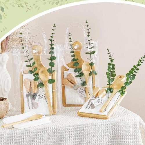 Baby Shower Prizes for Game Winners Bamboo Cheese Board Spoon Fork Butter Spreaders Plaid Towel Thank You Card and Gift Bags for Baby Shower Wedding Bridal Shower Favors (Bamboo, 1 Set)