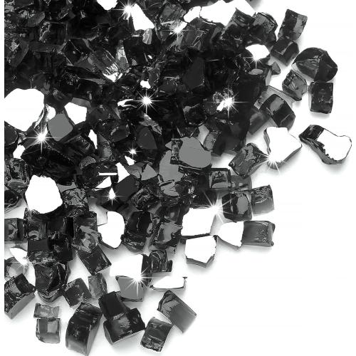 35 lbs Black Fire Glass for Propane Fire Pit, 1/2 Inch Fire Pit Glass Rocks for Gas Fireplace, Reflective Glass Rocks for Fire Pit Table