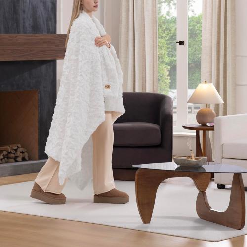 UGG Adalee Faux Fur Throw Blanket Luxury Lightweight Cozy Soft Throw for Couch Bed or Chair Hypoallergenic Machine Washable Double-Sided Fluffy Blanket Home Decor, 50-inch x 70-inch, Natural White