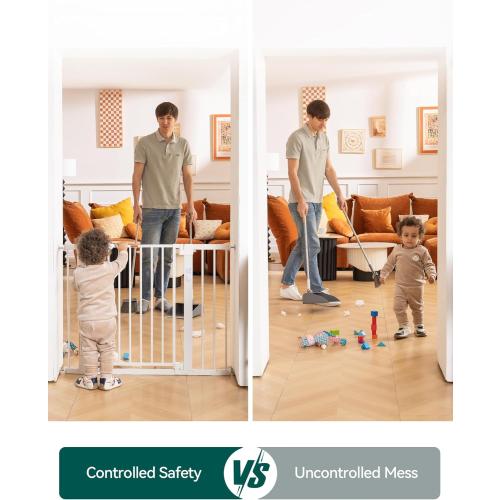 Babelio 29-43 Magnetic Baby Gate for Stairs,Doorways House,Kitchen,30 Tall Pet Door with Baffles,Pressure Mounted & Dual-Lock Design Safety for Kids Toddler,Auto-Close/Hold-Open,White