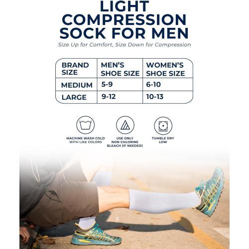 Pembrook Light Cotton Compression Socks for Men & Women - 3 Pairs | 8-15 mmHg Light Compression Socks for Men, Comfort and Support