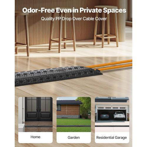 VEVOR 2 Pack Drop Over Cable Cover, 2 Channel Heavy Duty Cable Hose Protector Ramp, 38.3'' Floor Cord Cover, 17,500 lbs/Axle Load Capacity, for Traffic Areas, Indoor, Outdoor, Home, Office, Warehouse