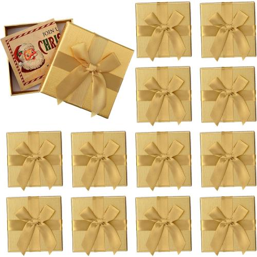 Fullhawl 12 Pcs Christmas Gift Card Holder Boxes with Bow Xmas Greeting Card Present Wrap Boxes Money Holders Party Favor Decor for Wedding Xmas Party Supplies Decorations(Golden)