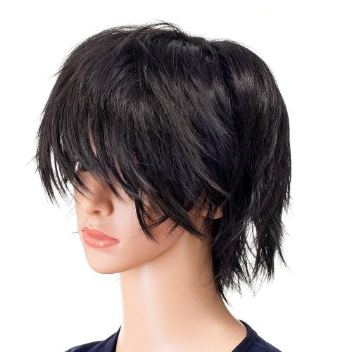 SWACC Unisex Fashion Spiky Layered Short Anime Cosplay Wig for Men and Women (1B-Off Black)