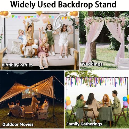 Backdrop Stand, 6.5ft Height 9ft Width Adjustable Photography Background Support Poles with Heavy Duty Flat Base, Photo Metal Steel Pipe and Drape Frame Kit for Parties Birthday Wedding