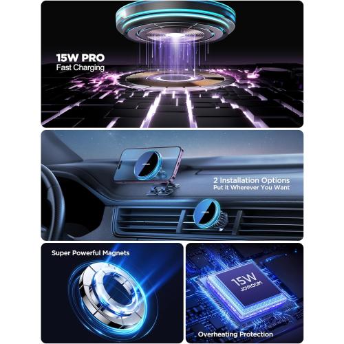 JOYROOM for MagSafe Car Mount Charger, 2025 Upgraded 15W Fast Charging Magnetic Wireless Car Charger Suitable for [Vent Dash Wall],for Magsafe Charger Car Phone Holder Mount for iPhone 16 Pro/15/14/13