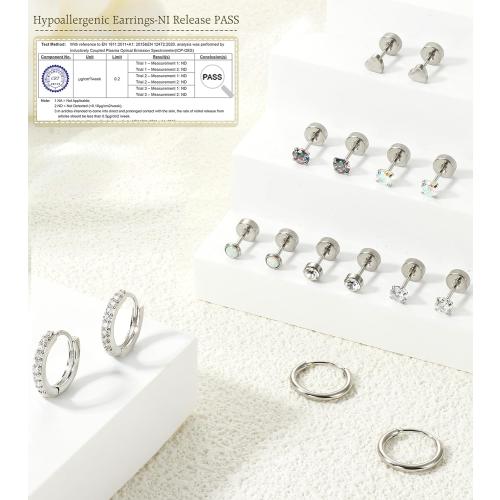LOLIAS Hypoallergenic Flat Back Earrings for Women-Surgical Steel Earrings for Sensitive Ears 20G Stainless Steel Earring Stacks Small Flatback Stud Hoop Cartilage Earring