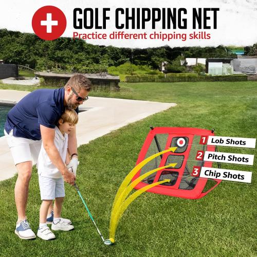 ZEALFEEL Golf Net, 10 x 7 ft Hitting Practice Set with Chipping Net | Foldable Mat, Silk Target, 8 Tees, 6 Balls & Carry Bag, For Backyard Driving, Chipping and Indoor or Outdoor Practice