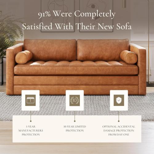 POLY & BARK Napa 82 Leather Pull‑Out Sleeper Sofa – Full‑Grain Italian Leather Upholstery,Tri‑Layer Mattress & Storage Console –Sophisticated Multi‑Functional Sofa Bed for Living Rooms & Guest Spaces