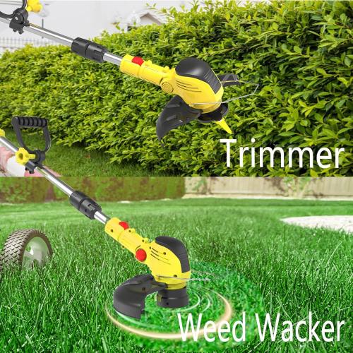 Weed Wacker 21V Cordless Lawn Mower, Electric Weed Wacker with 1 Charger, Weed Eater 2 Li-Ion Batteries with Auto-Feed, Lawn Edger with 2 Mower Spools and 10 Sets of Cutting Blades