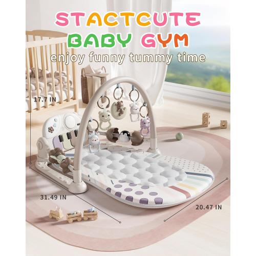 STACTCUTE Baby Play Mat Baby Toys,Baby Gym Tummy Time Play Piano Activity Mat with 5 Infant Sensory Toys,Music & Light Infant Newborn Gifts for Babies Toddlers 0-3 6-9 11 12 Months.