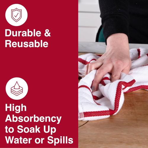 All-Clad Checked Kitchen Towel: Highly Absorbent, Super Soft Long Lasting - 100% Cotton, 17x30 Tea Towel for Cleaning & Drying Dishes, Pans, Glassware, or Countertops, (6-Pack), Chili