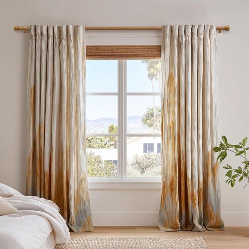 2 Pack Wood Curtain Rods for Windows 66 to 120 Inches 1 Diameter Boho Decorative Heavy Duty Window Curtain Rod Set Adjustable with Handmade Wood Grain Design for Living Room Bedroom Kitchen
