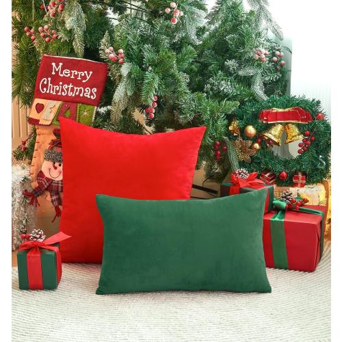 Pack of 2 Christmas Green Pillow Covers 18x18 Inch Decorative Throw Pillow Cover, Velvet Emerald Pillowcases for Couch Sofa Bed, Home Boho Decor, Modern Soft Cushion Covers