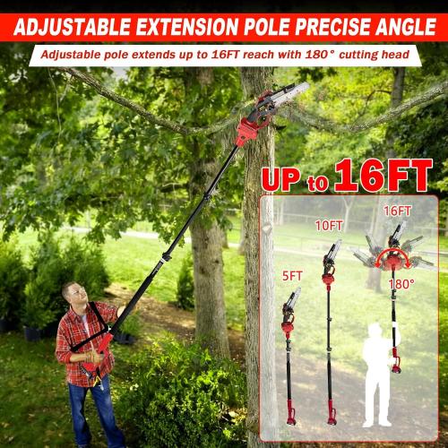 2-in-1 Electric Pole Saw, Cordless Pole Saw & 6 Inch Mini Chainsaw for Tree Trimming Trimmer Limb Branch Cutter Pruner with Extension Pole and 2×2.0Ah Battery Powered Pole Chain Saw, 16 Feet