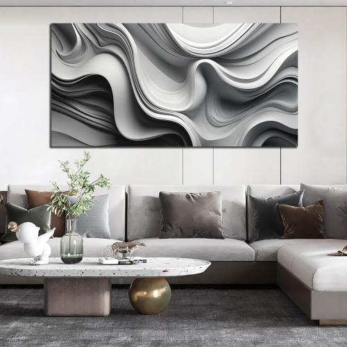 CANEITO Abstract Wall Art for Living Room, Black and White Wall-Decor for Bedroom, Minimalist Curve Line Poster Canvas Print, Size 59x29 Inches