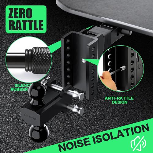 Adjustable Trailer Hitch for 2 Inch Hitches Receiver, Extra Heavy Duty 22,000 LBS Towing Weight, 2'' & 2-5/16'' Tow Dual Ball, 4'' Drop/Rise, Bulletproof Pin Lock, Anti Rust, Anti Rattle, Black