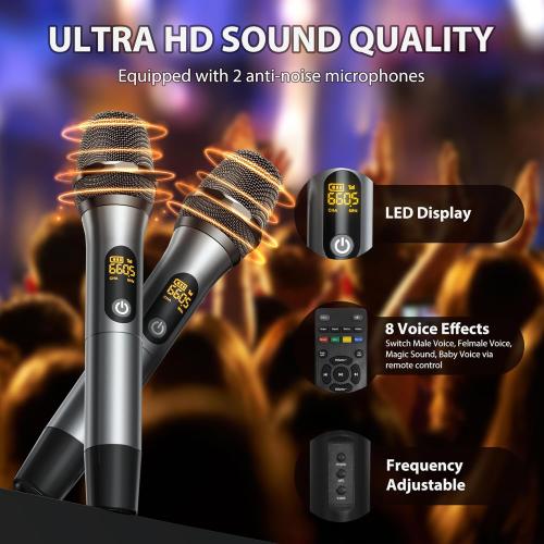 JYX Karaoke Machine with 2 Wireless Microphones, Portable Bluetooth Singing PA System Bass/Treble Adjustment, Supports TV Connetion/Bluetooth/USB/TF/AUX for Home Party