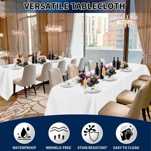 WHITE PureFit 6 Pack Rectangle White Table Cloths 60 x 102 Inch for 6Ft Tables, Stain and Wrinkle Resistant Table Linens for Home Use, Wedding, Party, Banquet and Camping