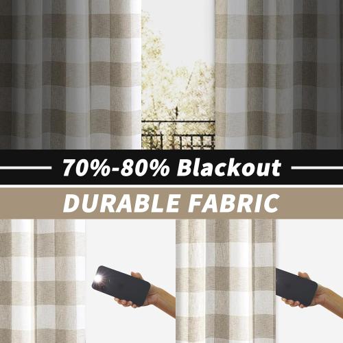 DriftAway Buffalo Plaid Blackout Curtains Linen Textured Farmhouse Double Layer Thermal Insulated Yarn Dyed Woven Checkered Gingham Grommet Drapes for Living Room 2 Panels Each 52W x 84L Taupe