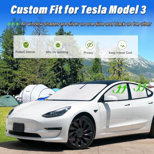 KMF 7pcs Thicken Full Window Sun Shades for Tesla Model 3 Accessories 2020-2024, Car Window Covers Sunshade for Windshield Side, UV Block Visor and Privacy Blackout for Camping Outdoor