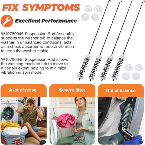 【ALLOY UPGRADED】W10780045 WTW4816FW2 NTW4516FW2 NTW4605EW0 NTW4516FW1 WTW4800BQ1 Washer Suspension Rods Kit 4 Pcs by Beaquicy-Washer Parts for Whirlpool Kenmore Suspension Rods RTW4516FW1,11020102310