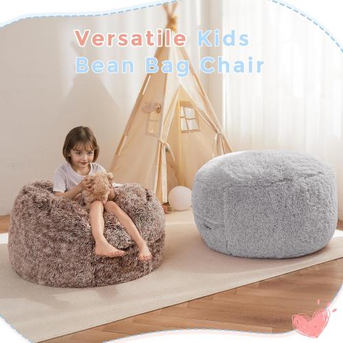 Grey MAXYOYO Bean Bag Chair Bed for Kids, Plush Convertible Bean Bag Folds from Lazy Chair to Floor Mattress Bed, Stuffed Floor Sofa Couch for Boys and Girls, Machine Washable
