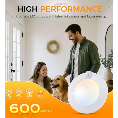 CLOUDY BAY 5 Color Motion Sensor Ceiling Light, 120V CRI90 10W,6.5 inch 2700K/3000K/3500K/4000K/5000K Selectable LED Flush Mount Fixture for Garage,Walk-in Closet,Attic,Pantry
