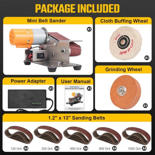 3-In-1 Mini Belt Sander - 15 Degree Knife Sharpener Electric Bench Grinder Sanding Machine, 7 Adjustable Speed Buffer Polisher for Metal Wood DIY Handcraft, Tool & Knife Sharpening (Plus Kit)