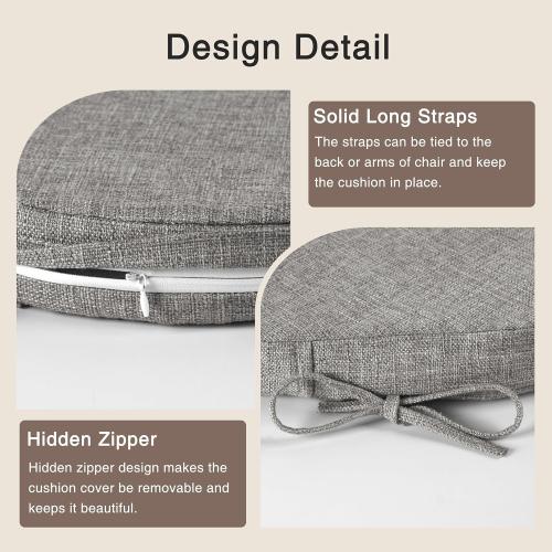 OVOV Chair Cushions for Dining Chairs Set of 6 Windsor Seat Cushion for Kitchen Room Chair Thick Textured Chair Pads with Ties and Non-Slip Bottom(16x15 Inch Light Grey)