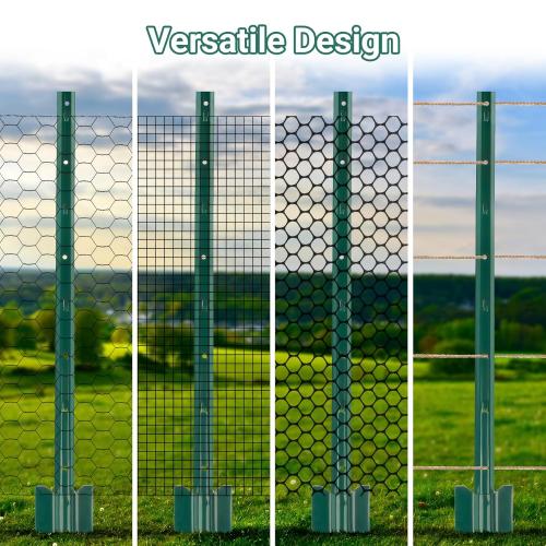 Fence Post 3 FT - 16 Packs, Metal Heavy Duty U Posts, Powder-Coated for Long-Lasting Use, Perfect for Holding Wire &Plastic Mesh, Corner Anchors, Green