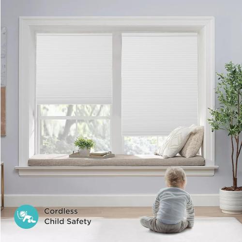 Joydeco No Tools No Drill Window Blinds for Indoor Windows, Blackout Shades Cellular Shades Cordless, No Drill Blinds for Windows, Window Shades for Home, Bedrooms, Doors (White, 33 W x 64 H)