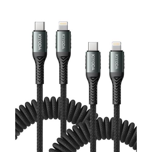 USBC to Lightning Cable for Car, Coiled iPhone Charger 3FT 2Pack, [Apple MFi Certified] USB Type C to Lightning Cable Braided Fast Charging Cord Compatible with iPhone 14/13/12/11/8/7/Pro Max, iPad