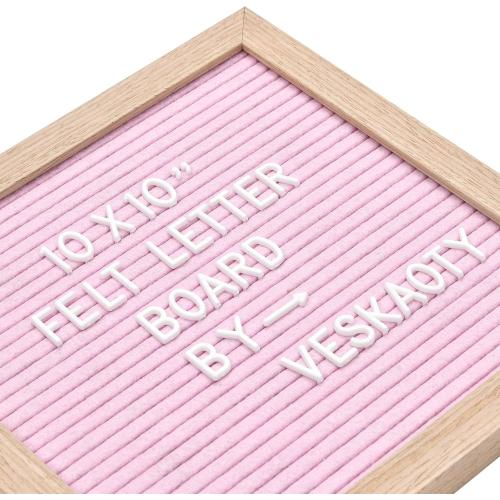 Felt Letter Board with 294 Letters, Numbers & Symbols - 10 x 10 inch Changeable Message Board with Wooden Frame Wall Mount Hook, Pink & Wood