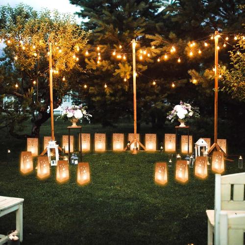Ranslen 70PCS White Luminary Bags Fireworks Cutout Flame Resistant Halloween Candle Bags Paper Lantern Bags for Christmas Weddings Birthday Party Thanksgiving Decoration Use with Tealights