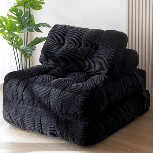 MAXYOYO Folding Sofa Bed, Convertible Sleeper Chair with Pillow Foldable Mattress with Back Support, Portable Fold Out Chair Bed Comfy Floor Sofa Lounge for Living Room Bedroom, Black, Single