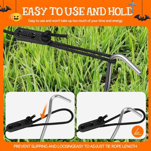 30 Pcs 10 in Stakes for Inflatables Set, Metal Inflatable Stakes Heavy Duty with Hooks, Ropes, Cord Adjuster, Ground Stakes Inflatables for Halloween Christmas Thanksgiving Outdoor Yard Decorations