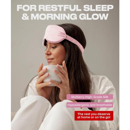 Color Pink SUNDAYSILKS™ Exclusive Mulberry Silk Sleep Mask | Soft Eye Covers, Blackout Sleeping Mask for Women & Men | Silk Eye Mask for Sleep, Travel, and Relaxation | Antifaz para Dormir [Pink Quartz]