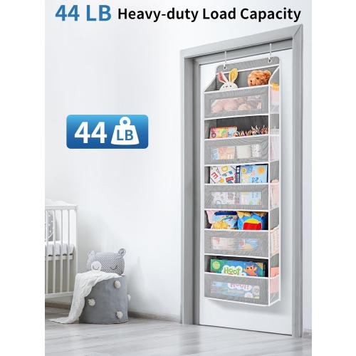 JARLINK Over The Door Organizer Storage, 5 Shelf Hanging Door Organizer with 5 Large Capacity Pockets, Anti Tilt 44 lb Load Behind Door Storage for Bedroom, Bathroom, Pantry, Nursery, (Grey)