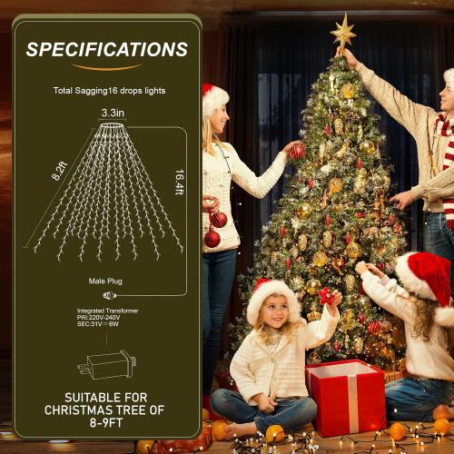 Christmas Tree Lights 8.2FT X 16 Lines, 448 LED String Lights (Suitable 7-9 FT Christmas Tree) with Memory Function & Remote Control, IP55 Tree Lights for Christmas Decorations, Outdoor & Indoor