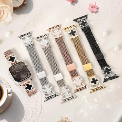 Slim Metal Band Compatible with Apple Watch Bands for Women 40mm 41mm 42mm 38mm 44mm 45mm 46mm,Thin Stainless Steel Mesh Magnetic Strap with Bling Charms for iWatch SE 3 Series 11/10/9/8/7/6/5/4/3/SE