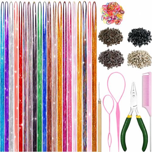 Hair Tinsel Kit with Tools 20 Colors 9000 Strands Fairy Hair Tinsel Heat Resistant Sparkling Shiny Tinsel Hair Extensions 48 Inch Colorful Hair Tinsel strands Kit (48 Inch 9000strands, 20Colors)